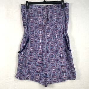 Three Pink Hearts Romper Women Medium Blue Pink Strapless Beach Crochet Pockets